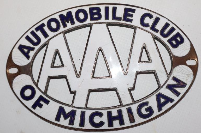 AAA Auto Club of Michigan Diecut Cloisonne Radiator Badge: 4.5" x 3"