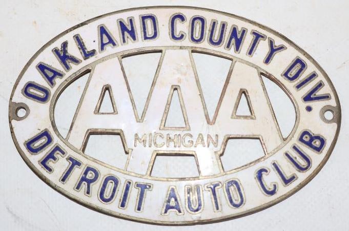 AAA Auto Club of Detroit Michigan Oakland County Diecut Cloisonne Radiator Badge: 4.5" x 3"