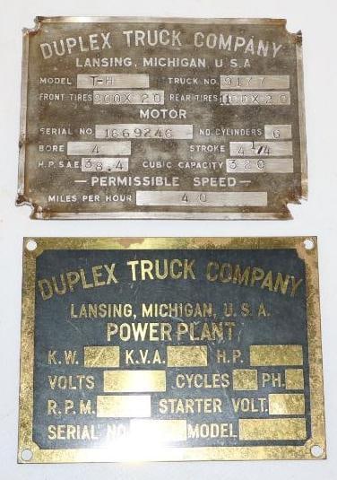 Group of 2 Duplex Truck Company Serial Data Tags (1 of 2)