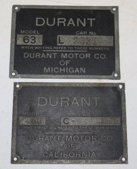 Group of 2 Durant Motorcar Co. of Michigan & California Serial Data Tags (1 of 2)