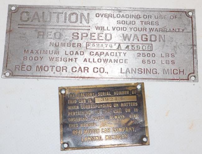 Group of 2 Reo Motorcar Co. Serial Data Tags (1 of 2)