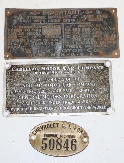 Group of 3 Chevrolet, Cadillac, & Buick Serial and Data Tags (1 of 2)