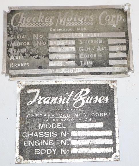 Group of 2 Checker Car Mfg Corp. Serial Data Tags (1 of 2)