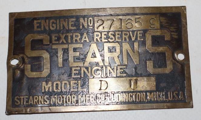 Brass Stearns Engine Data Tag (1 of 2)