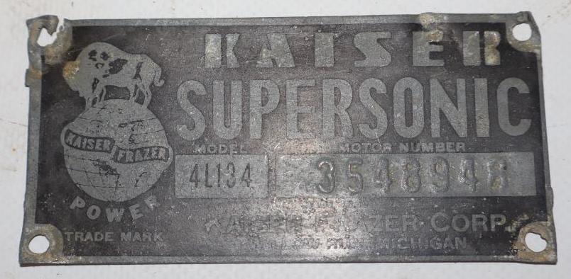 Kaiser Frazer Super Sonic Serial Data Tag (1 of 2)