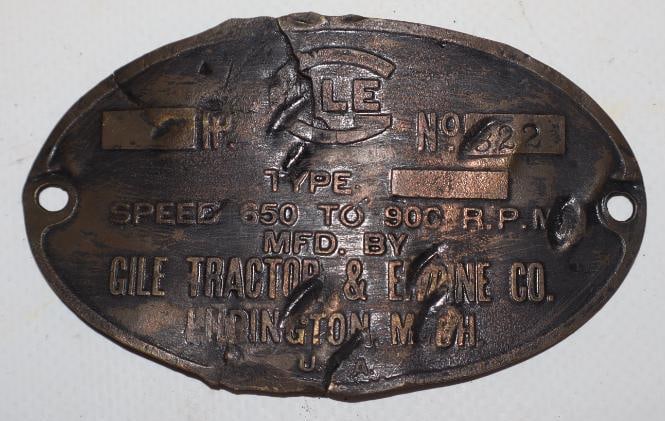 Brass Gile Tractor & Engine Serial Data Tag (1 of 2)