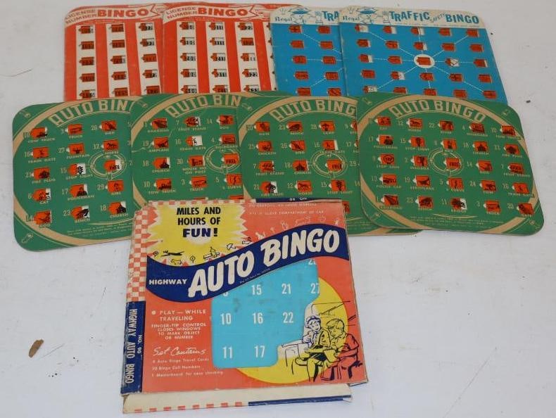 Group of 9 Automobile Bingo Card Games: 7" x 7" each
