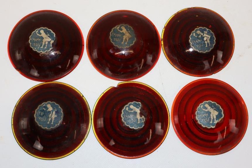 Group of 6 Glass Automobile Tailgate Lenses With Thank You Decal on Them: 3.25x3.25 Each
