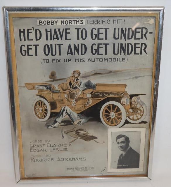 He'd Have To Get Under-Get Out And Get Under Framed Sheet Music Cover By Bobby North With Car (1 of 3)