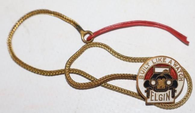 Elgin "Built Like a Watch" Cloisonne Watch Fob: .5" x .75" x 8.5"