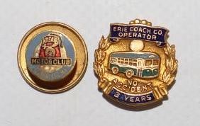 Group of 2 Erie Coach Operator & Kosair Motorclub Cloisonne Lapel Pin & Pinback Badge: Largest is .5" x .5"