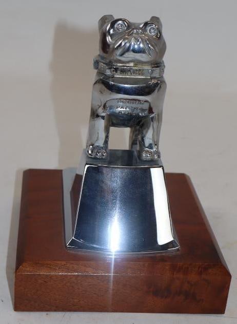 Mack Bulldog Truck Hood Ornament Mounted on Wood Base: 5.5" x 5.5" x 7.5"