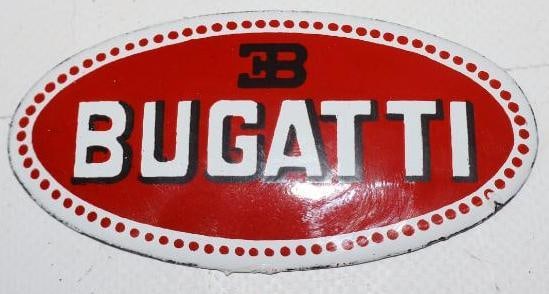 Pre 1964 Bugatti Porcelain Radiator Emblem: 3.5x1.75