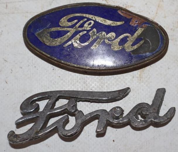 Group of 2 Ford Script Hood & Fender Emblems: Largest is 3.25" x 1.25"