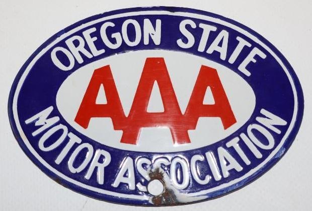 Oregon State AAA Motor Association Porcelain Radiator Badge: 4.25x3