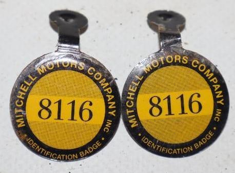 Group of 2 Mitchell Motors Company Identification Badges (1 of 2)