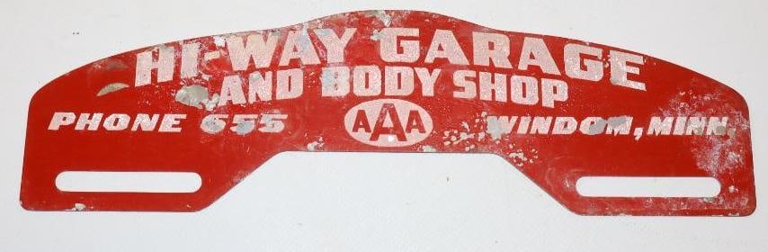 Hi-Way Garage and Body Shop Windom Minn License Plate Topper (1 of 2)