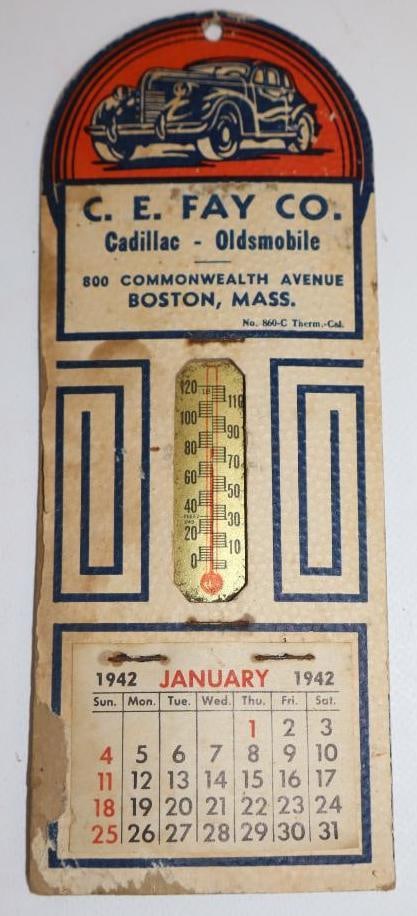 C.E. Fay Co Cadillac Oldsmobile Boston Mass 1942 Advertising Calendar: 3x7.75 Is Made Of Cardboard