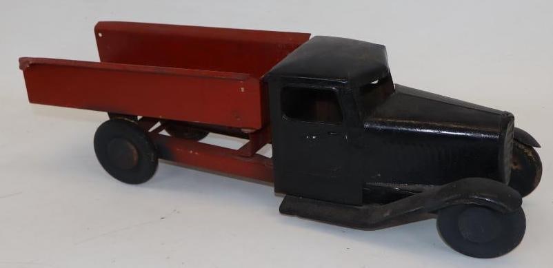 Early Pressed Steel Toy Dump Truck: 20x6.5x7 Has Been Re Painted