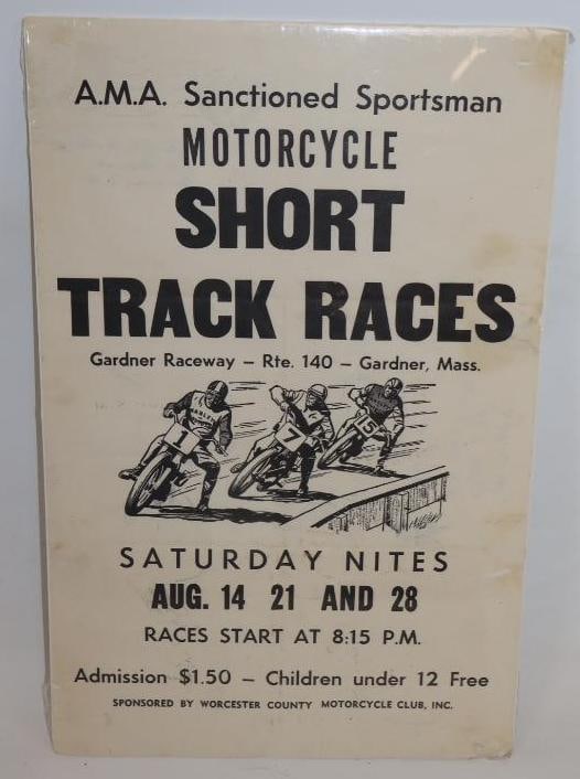 A.M.A. Motorcycle Short Track Races Gardner Mass Advertising Poster (1 of 2)