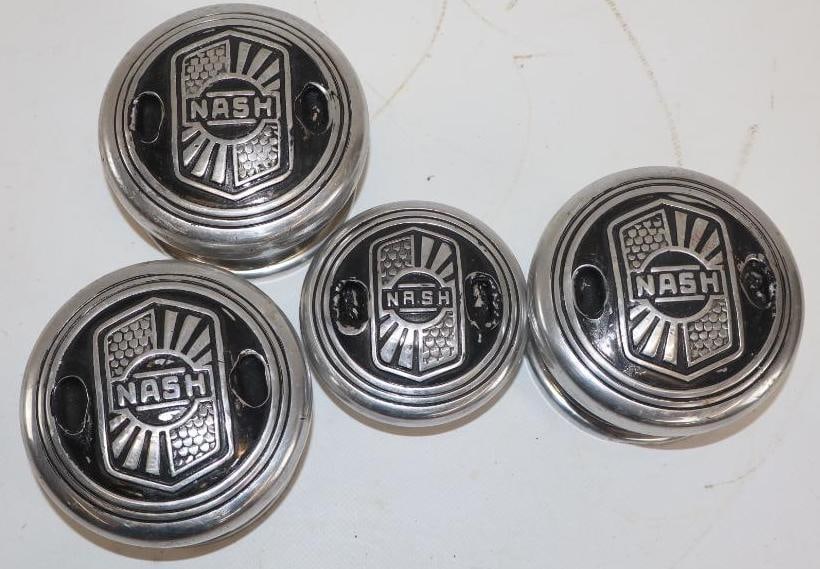Group of 4 Nash Motor Car Co. Threaded Automobile Hubcaps (1 of 2)