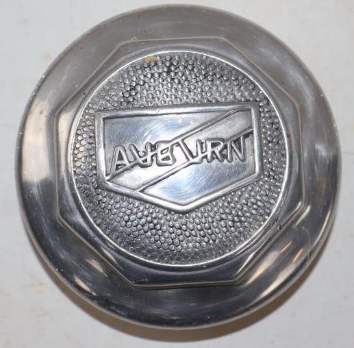 Embossed Auburn Threaded Automobile Hubcap: Thread diameter is 2 & 5/8"
