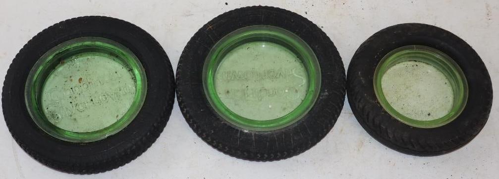 Group of 3 Green Glass Goodrich, Silvertown, & Allstate Advertising Tire Ashtrays (1 of 4)