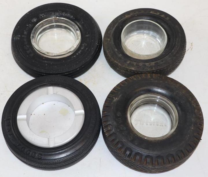 Group of 4 Goodyear, Firestone, & Silvertown Advertising Tire Ashtrays (1 of 4)