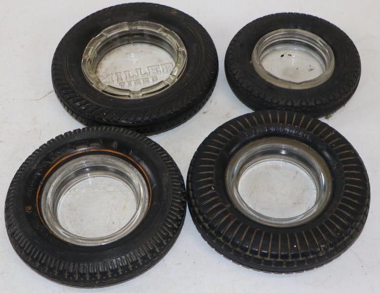 Group of 4 Seiberling, Goodyear, Firestone, & Miller Advertising Tire Ashtrays (1 of 4)