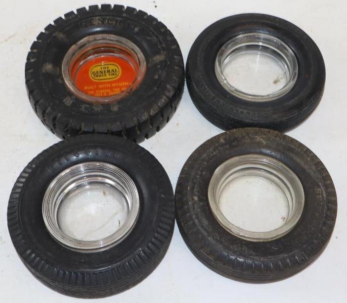 Group of 4 General, Seiberling, Firestone & Goodyear Advertising Tire Ashtrays (1 of 4)