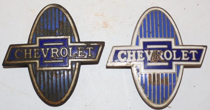 Group of 2 1929-1932 Chevy Cloisonne Radiator Emblems: 3x3 Each