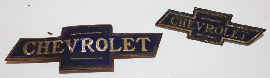 Group of 2 1920s Chevy Cloisonne Radiator Emblems: Largest Is 4.25x1.5