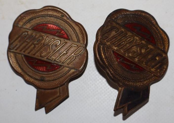 Group of 2 1925-1927 Chrysler Cloisonne Radiator Emblems: 2x2.5 Each