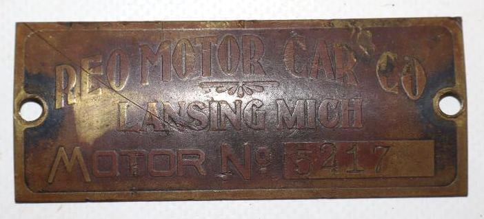 Reo Motor Car CO Brass Serial Data Plate (1 of 2)