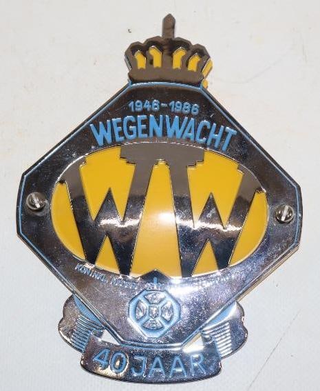ANWB Wegenwacht 40th Anniversary Dutch Roadside Service Radiator Badge: 4" x 5"