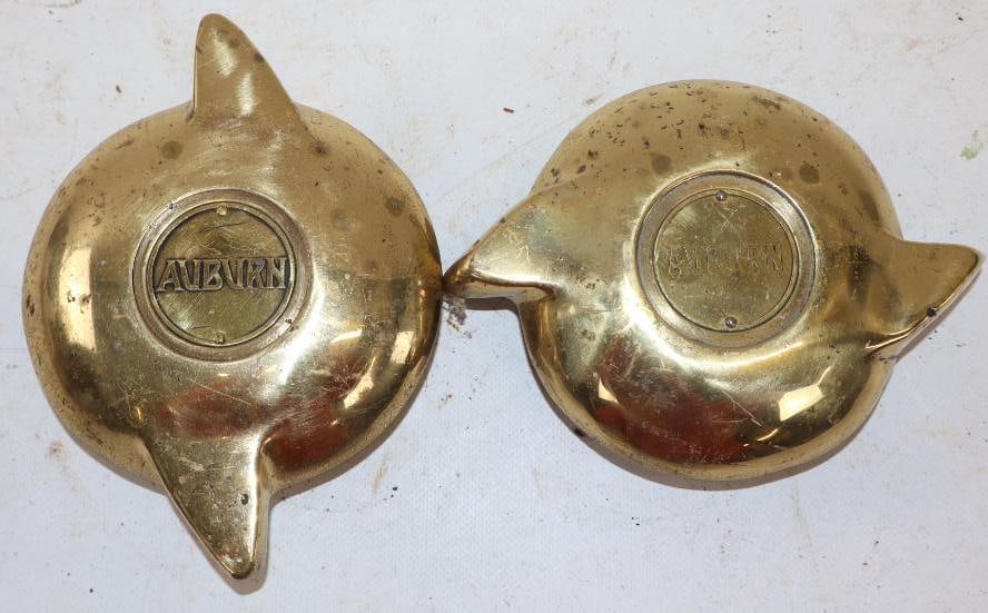 Group of 2 Auburn Threaded Automobile (Knock off) Winged Hubcaps: Thread diameter 3.25" each