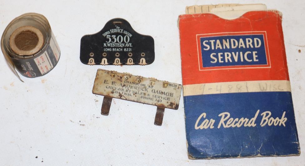Group of 4 Automobile Oil Change Reminder Tags & Standard Oil Service Book (1 of 3)
