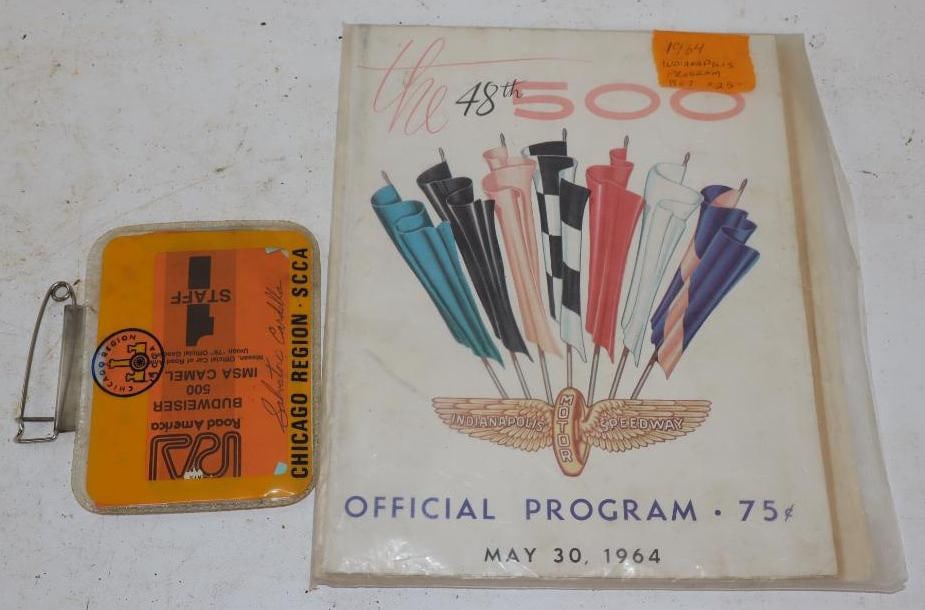 Group of 2 1964 Indianapolis 500 Race Program & Budweiser 500 Staff Pinback Badge (1 of 4)
