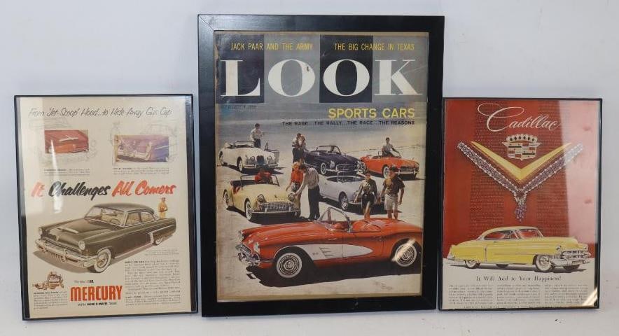 Group of 3 Cadillac, Mercury , & Corvette Framed Advertisements & Magazine Cover (1 of 5)