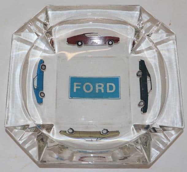 1960s Ford Advertising Glass Ash Tray With Cars: 8x8x1