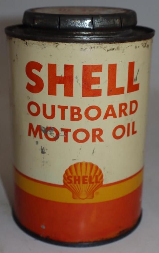 Shell Outboard Metal One Quart Oil Can with Pop Off Lid (1 of 5)