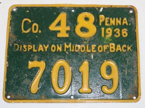1936 Penna Resident Hunting License Tag (1 of 2)