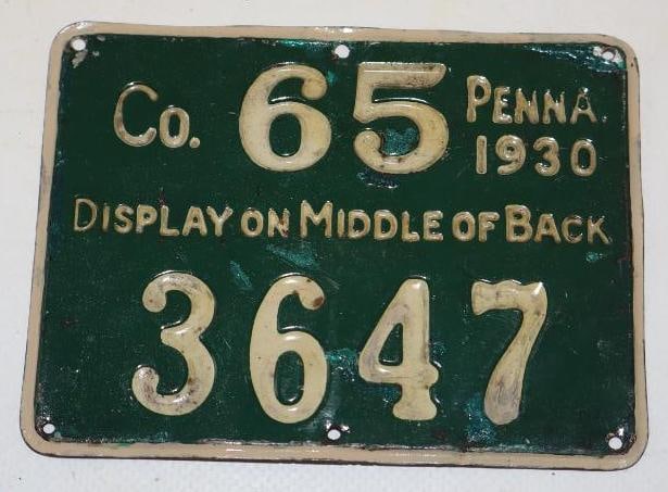 1930 Penna Resident Hunting License Tag (1 of 2)