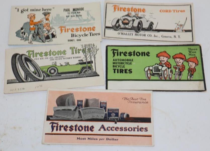Group of 5 Firestone Tires Advertising Ink Blotters: Largest is 6" x 3.25"