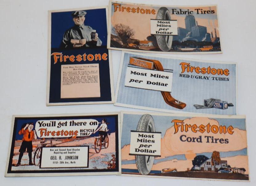 Group of 5 Firestone Advertising Ink Blotters: Largest is 6.25" x 3.25"