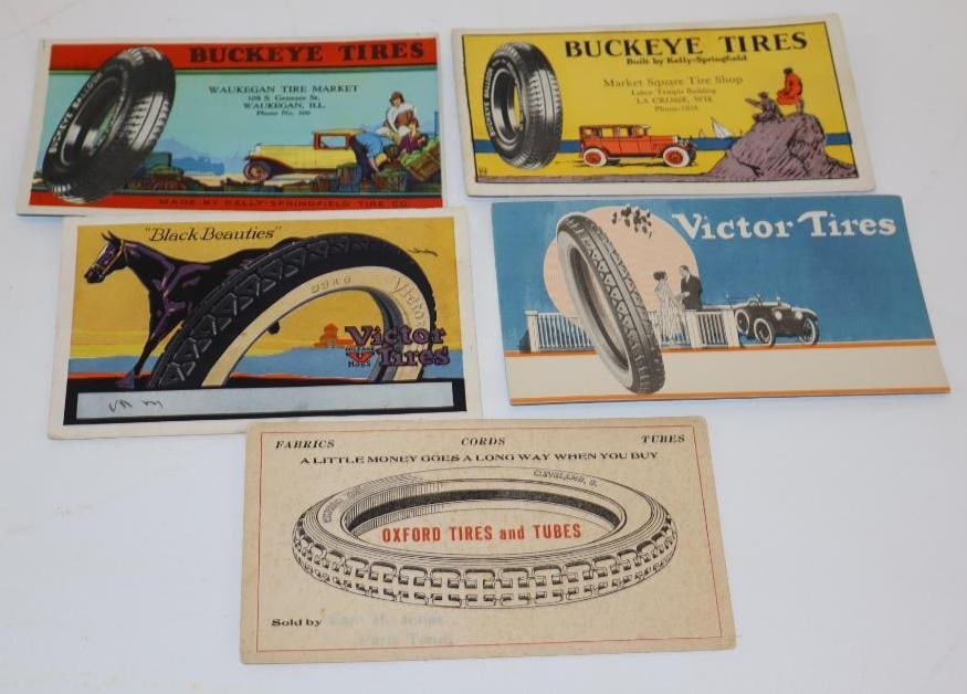 Group of 5 Buckeye, Victoria, and Oxford Tires Advertising Ink Blotters: Largest is 3.5" x 6.25"