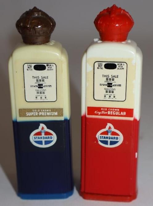 Pair Of Standard Red Crown Gas Pump Shaped Salt & Pepper Shakers With Globes (1 of 3)