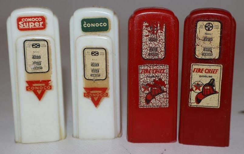 Group Of 2 Pairs Texaco Fire Chief & Conoco Gas Pump Shaped Salt & Peeper Shakers (1 of 3)