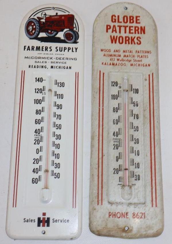 Group Of 2 IH Farmer Supply & Globe Pattern Works Advertising Thermometers (1 of 4)
