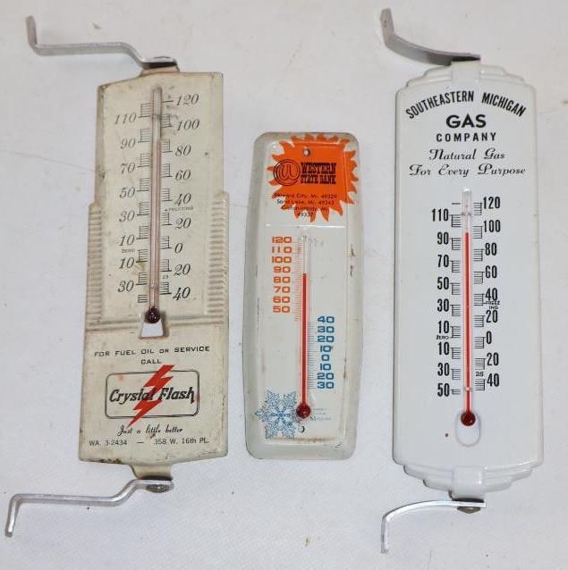 Group Of 3 Crystal Flash Southeastern Michigan Gas & Western State Bank Advertising Thermometers (1 of 4)